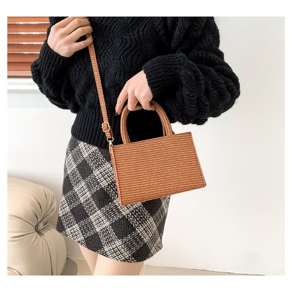 Axelväska Vävd Mönstrad Väska BEIGE Beige