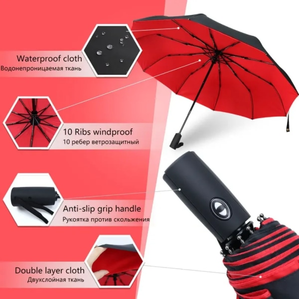 10 kylkiluuta Umbrella Suuret sateenvarjot VIININ PUNAINEN Wine Red