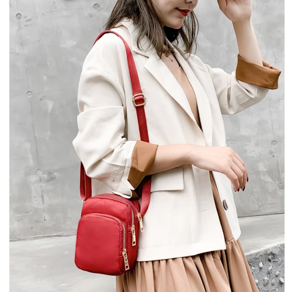 Kvinder Crossbody lynlåstaske Mobiltelefon Skuldertaske RØD Red