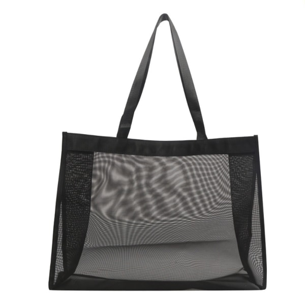 Gennemsigtig Beach Nylon taske Mesh håndholdt indkøbstaske SORT Black