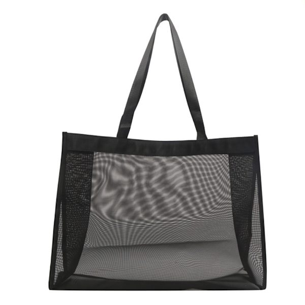 Läpinäkyvä Beach Nylon Bag Mesh Handheld ostoskassi MUSTA Black