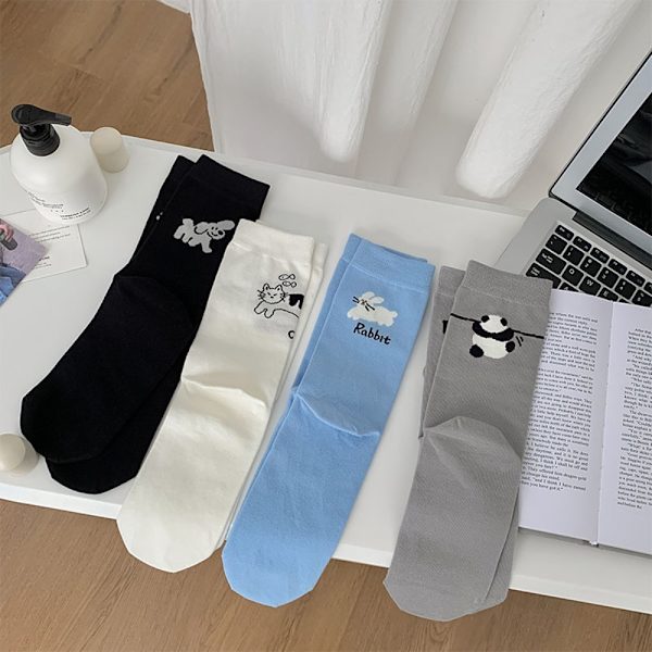 Asymmetriska Graffiti Strumpor Tunna Damstrumpor VIT White