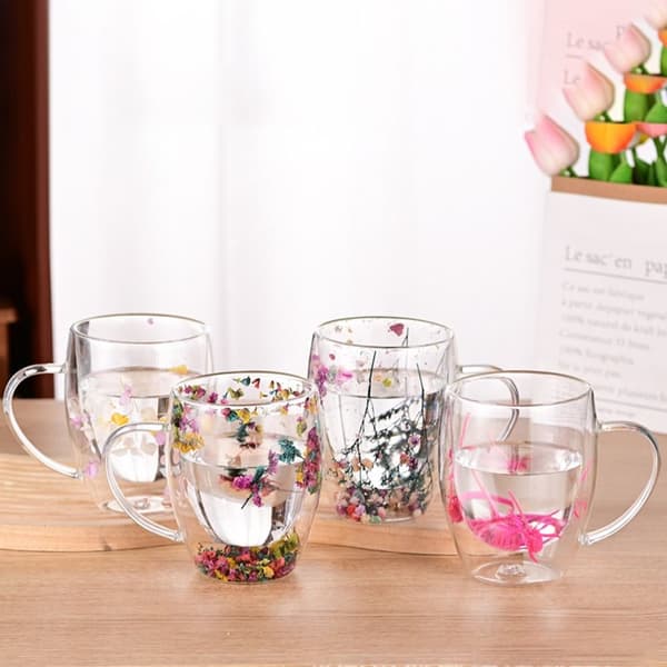 Tørrede blomster kop dobbeltvægget glaskop #4 350ML #4  350ml