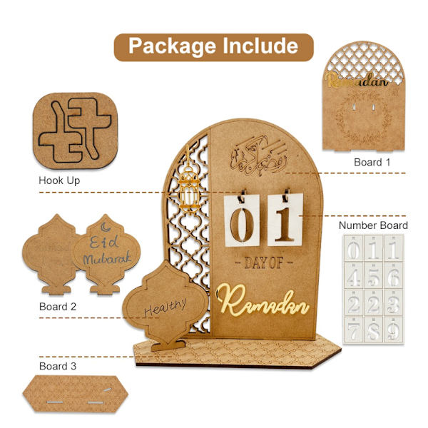 Ramadan Nedräkningskalender Trä Ornament Eid Mubarak