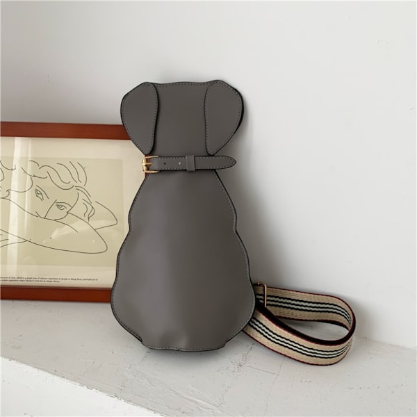 Lynlås Hundeformet Crossbody-taske PU-læder tegneseriehåndtaske GRÅ grey Puppy-Puppy