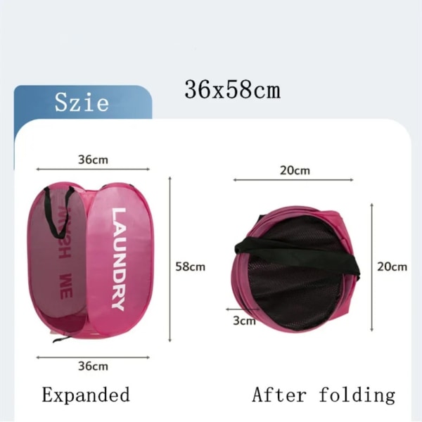 Bärbar tvättkorg Kläder Mesh Vikbar förvaringslåda ROSA pink