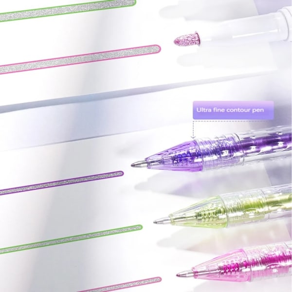 8 Farvet Julepen Glitter Highlighter Gel Penne Double Line