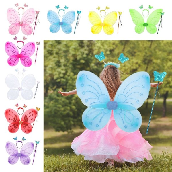 Barne sommerfugl pannebånd vinger prinsesse kostyme sett 04 04 04