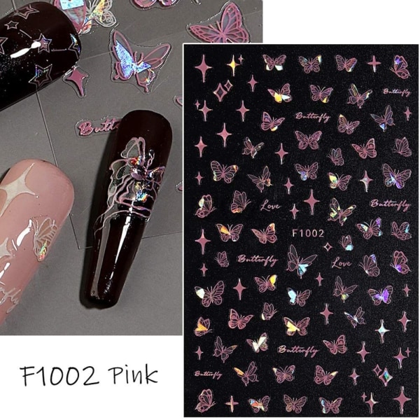Butterfly Laser Nail Stickers Nail Art Decal F1003-ROSA F1003-Pink