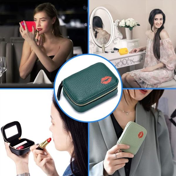 Læder kosmetiktaske Spejl Makeup Pouch SORT black