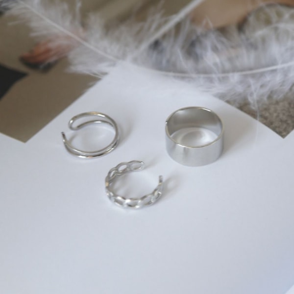 3st Ring Set Dubbellager Ringar Knuckle Ring silver