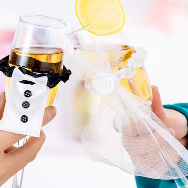 Brud og brudgom Vinkopper Wraps Champagne Glass Flasker Deksel