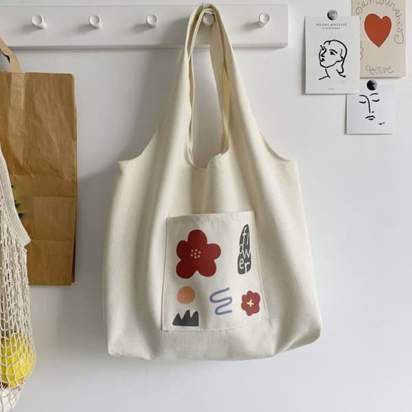 Canvas Tote Taske Sødt Print Skuldertaske E E E