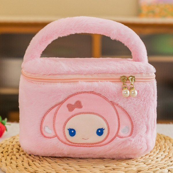 Kuromi Strawberry Bear Melody Cinnamoroll Anime Plysch sminkväskor 20x10x9cmC