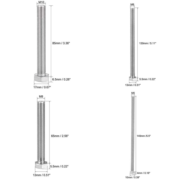 4stk sekskantbolter sekskantskruebolt M6X140MM4STK 4STK M6x140mm4PCS