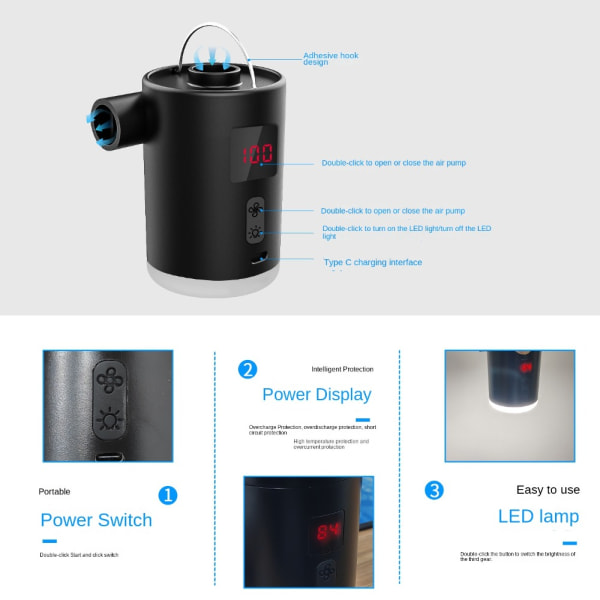 Elektrisk luftpump komprimerad påse Elektrisk pump SVART black