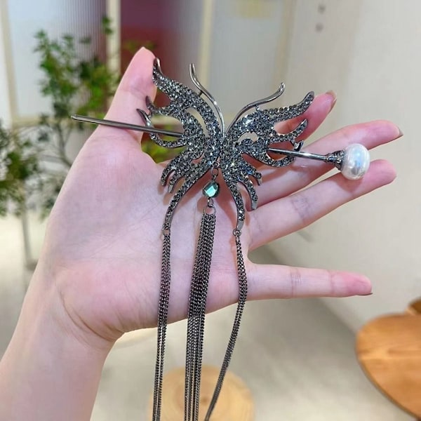 Butterfly Hair Fork Tupsu Hiuspuikko MUSTA black