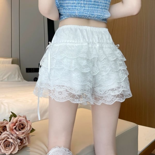 Plisserad Lace Skorts Lolita Cake Kjol VIT White