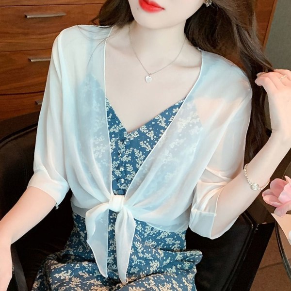 Halværmet Chiffon Sjal Tynd Kort Cardigan SORT XL black XL
