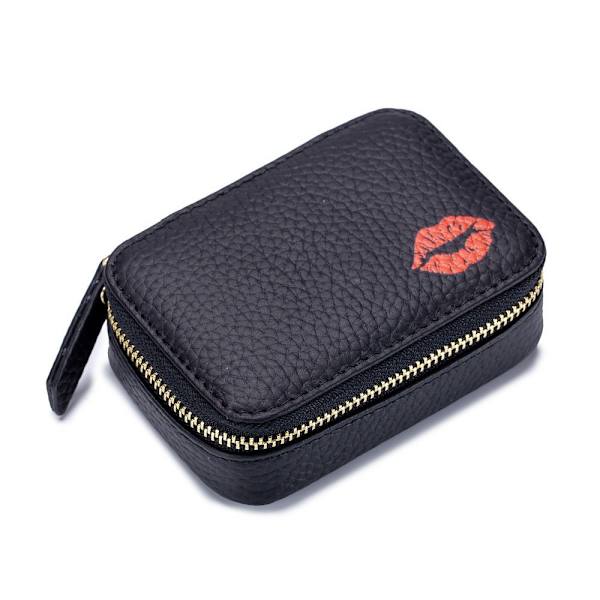 Læder kosmetiktaske Spejl Makeup Pouch SORT black