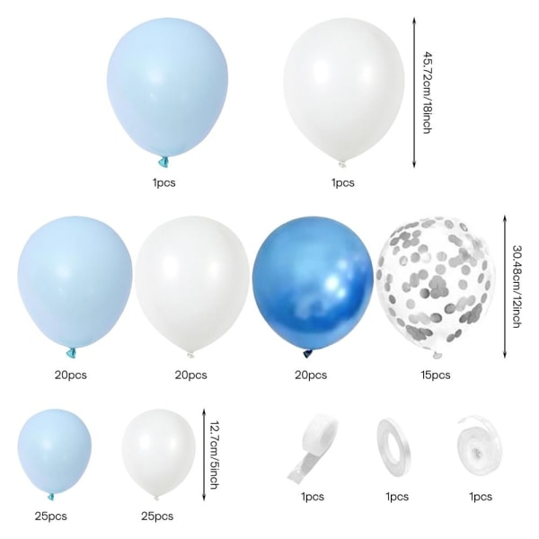 Blå og hvid ballonguirlandesæt buesæt