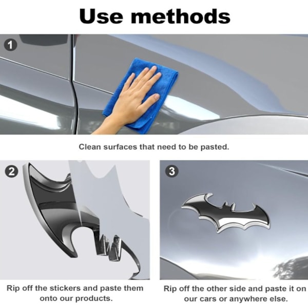 2st Bat Car Badge Bat Shape Badge Metal Emblem Sticker SVART black