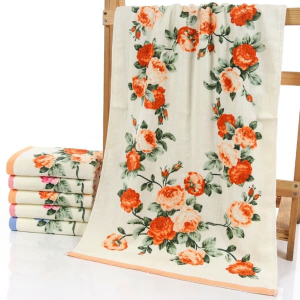 Bløde Håndklæder med Blomsterprint Badehåndklæder ORANGE orange