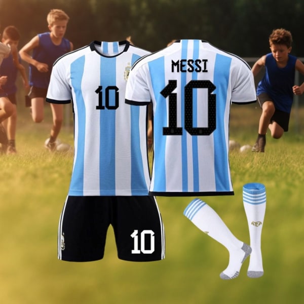 3-delt Argentina fodboldtrøjer sæt fodboldtøj nr. 10 28