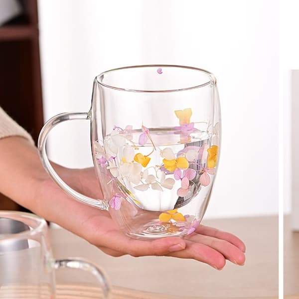 Mugg med torkade blommor Dubbelväggig glasmugg #6 350 ml #6  350ml