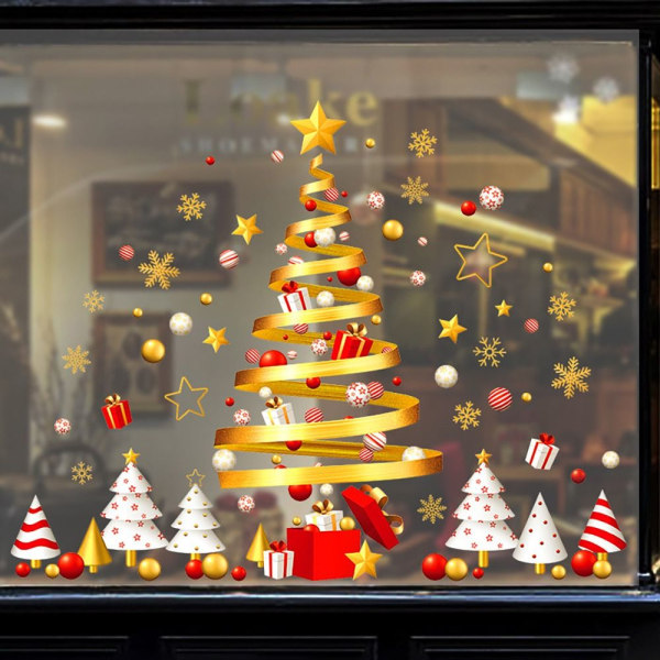 Christmas Static Stickers Gold Xmas Tree Snoeflake Stars Decal