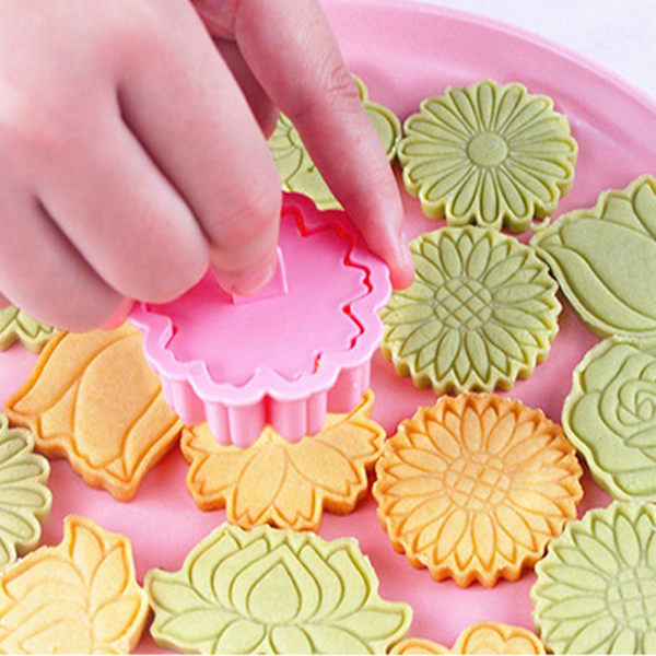 8 stk/sett Cookie Cutters Pressbar kjeksform Cookie Stamp DIY