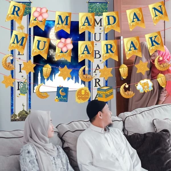 EID Mubarak Flaggtrekk Ramadan Dekorasjon Flagg 1 1