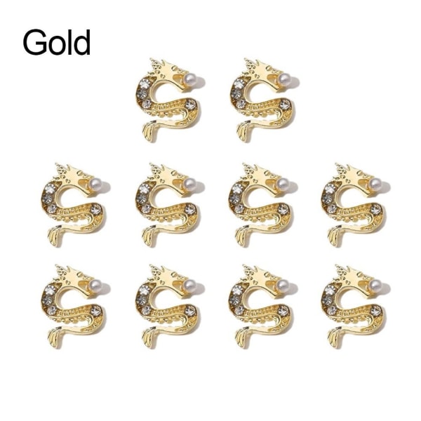 10 Stk Negle Ornament Dragon Nail Art GULD Gold