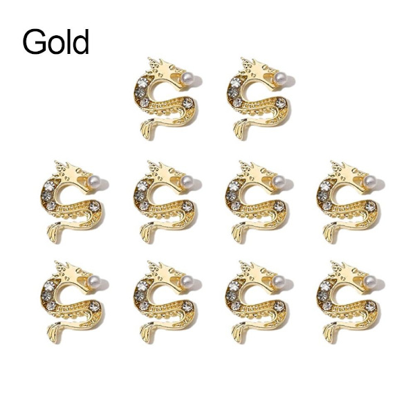 10st Naglar Ornament Dragon Nail Art GULD Gold