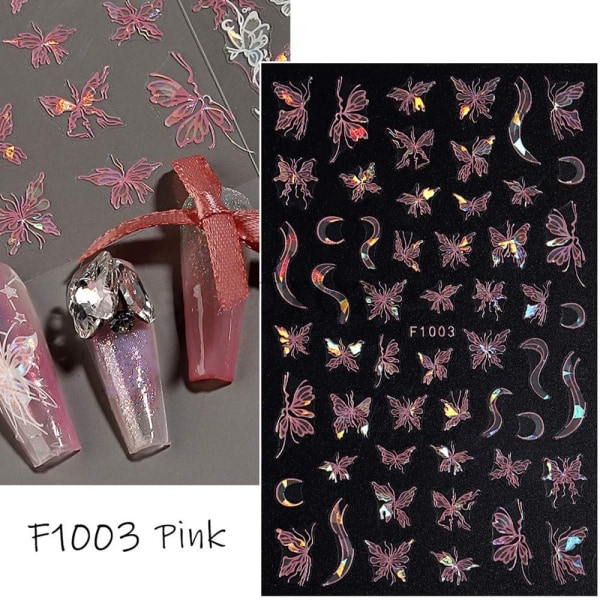 Butterfly Laser Kynsitarrat Nail Art Decal F1003-PINK F1003-Pink