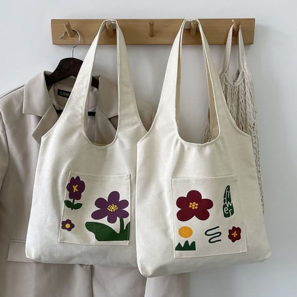 Canvas Tote Taske Sødt Print Skuldertaske E E E