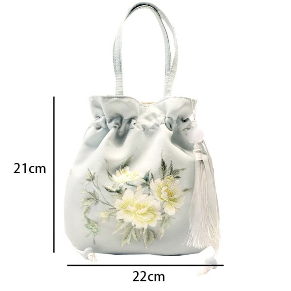 Broderad blompåse med dragsko Godispåse 5 5 5