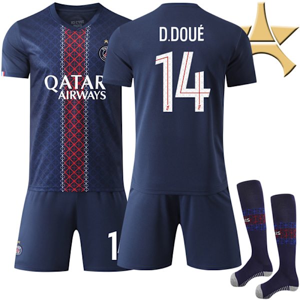 25-26 Paris Saint G ermain Hjemmedrakt for barn Champions League-vinner 1-stjerners drakt nr. 14 Doue 28