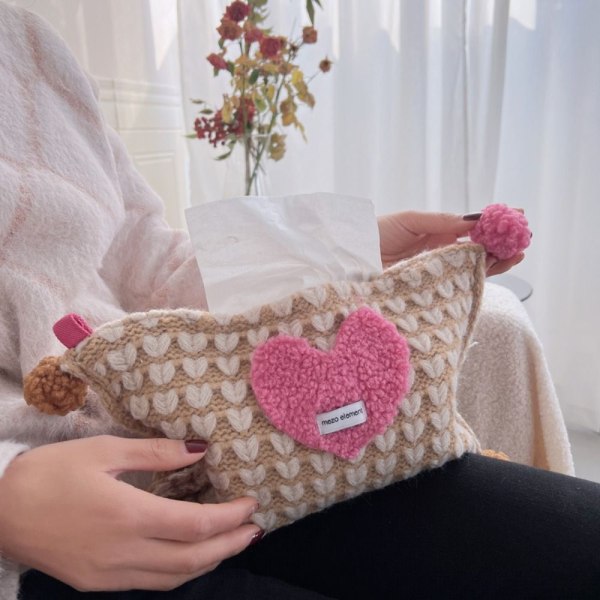 Love Strikket Snøreveske Tissue Pump RØD Red