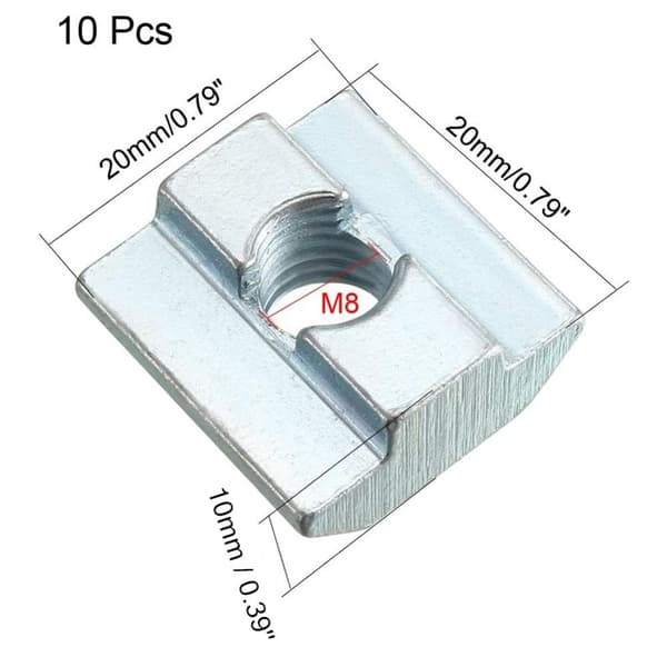 10 st M8 T-spårsmutter Glidande T-muttrar