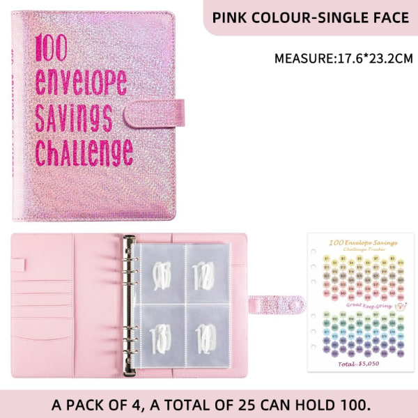 100 Kuvert Utmaning Pärm Kuvert Besparingsutmaningar pink style2-style2