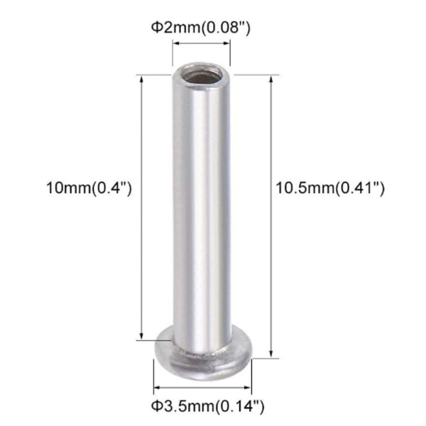 100 stk. aluminium fladt truss-hoved halv-halvrørsnitter M2 X M2 x 10mm