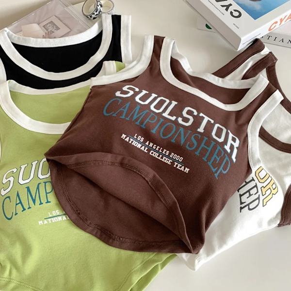 Letter Printed Tank Fashion Colorblock Innebygd BH GRØNN green