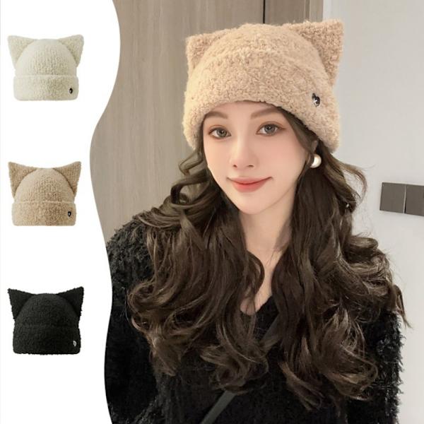 Cat Ear Beanies Plys strikhue SORT Black