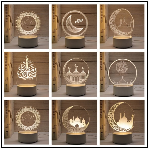 Eid Mubarak Decor Ramadan Akryyli Night Light 3D LED-valo B