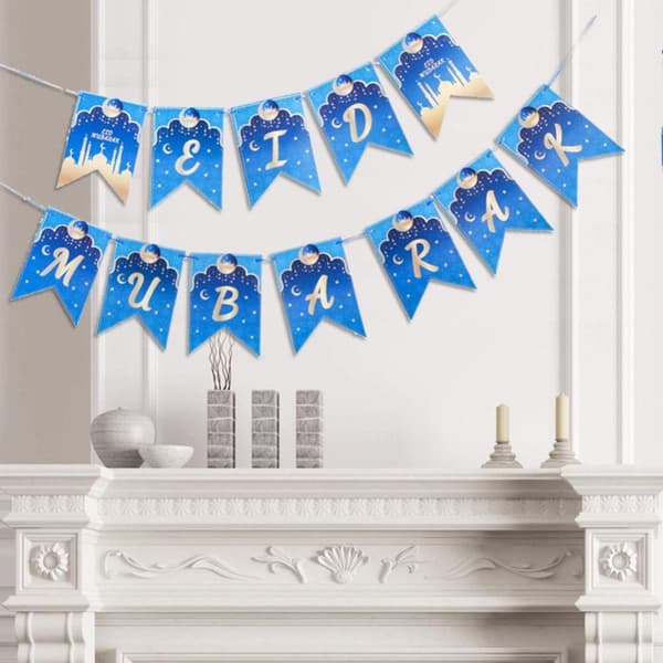 Seinän taustakuva sininen banneri Eid Mubarak