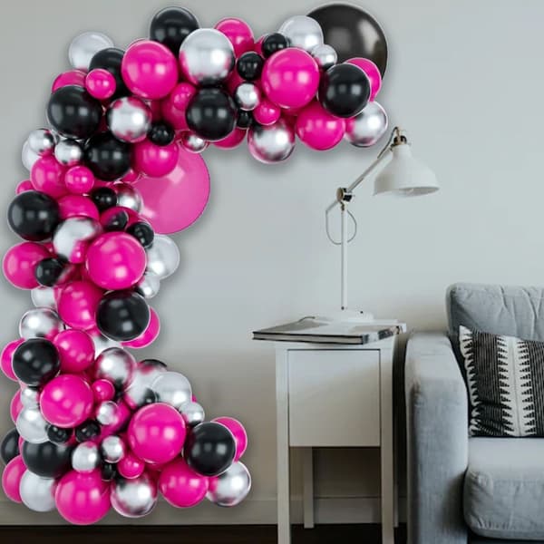 Varm Pink Balloner Bue Sæt Sort Ballon Guirlande Sæt