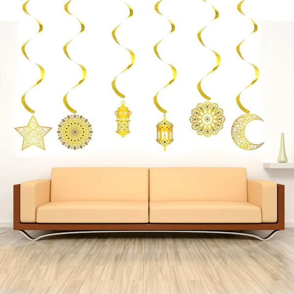 6 stk/pakning Swirl Banner Star Moon Pendant Ramadan Kareem Banner 6pcs