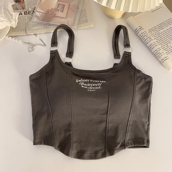 Bogstavtryk Croptoppe Kvinder Sommertoppe SORT black