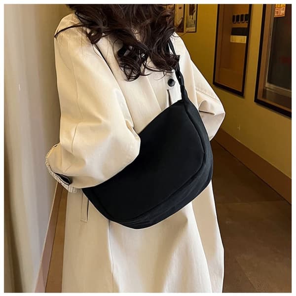 Dumpling Messenger Bag Canvas Underarm Bag HVIT white